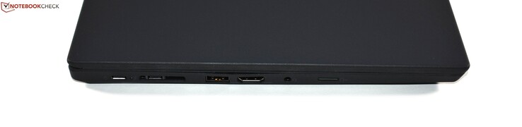 Links: USB 3.1 Gen 1 Typ C, Thunderbolt 3, miniEthernet, USB 3.0 Typ A, HDMI, Kombo-Audio, microSD-Kartenleser