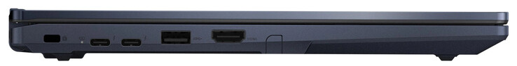 Linke Seite: Steckplatz für ein Kabelschloss, 2x Thunderbolt 4 (USB-C; Power Delivery, Displayport), USB 3.2 Gen 1 (Typ A), HDMI, Eingabestift
