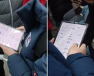 In der U-Bahn in China fotografiert: Ein offensichtlich von Xiaomi stammendes Foldable Tablet mit dicker fetter Falte in der Mitte.